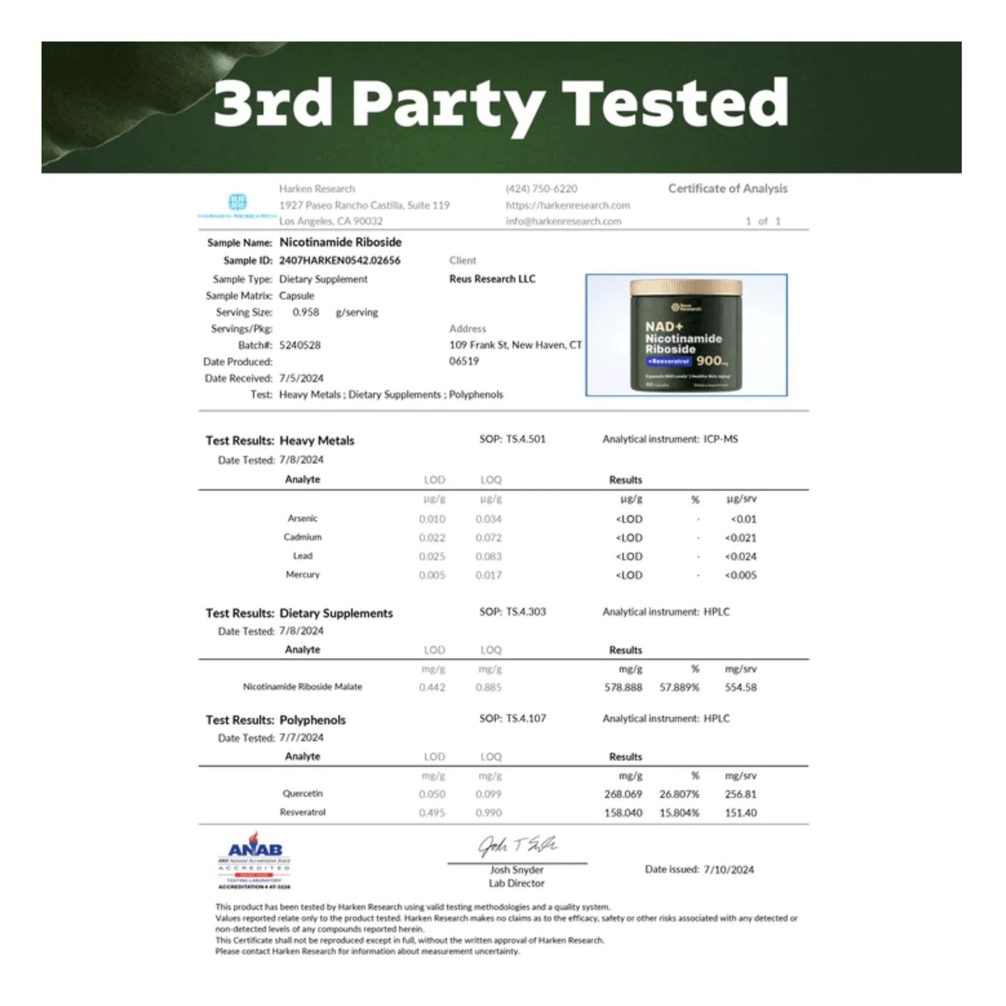 Reus Research NAD+ Supplement nr900 (80 Capsules)